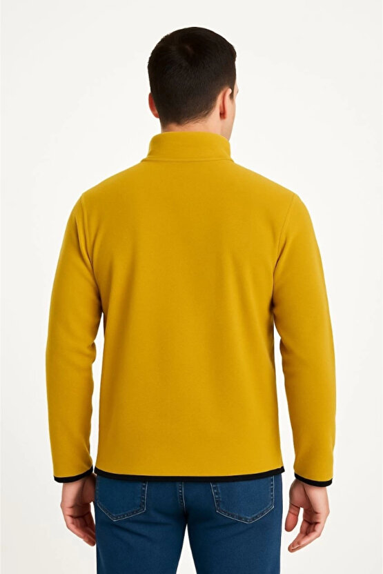 MDB Erkek Polar Kazak – Dik Yaka, Yarım Fermuarlı, Fermuarlı Göğüs Cepli, iyah Biyeli, Kışlık Rahat