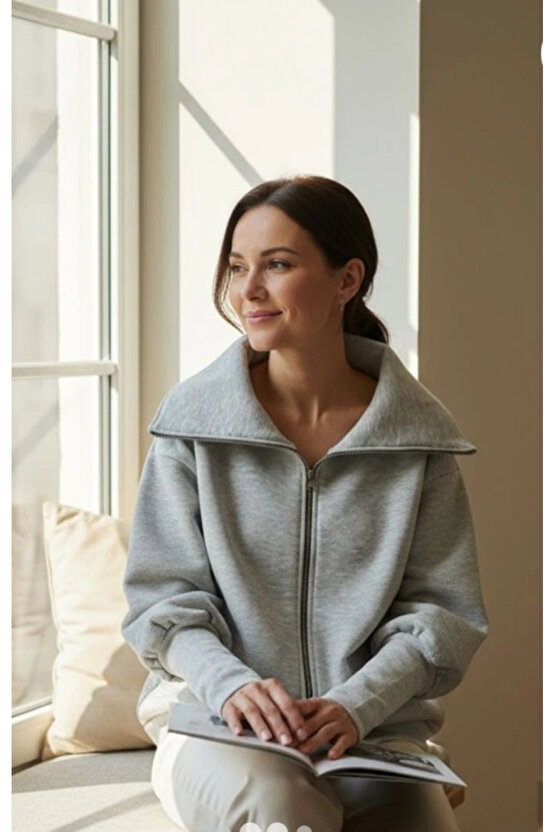 Kadın Uzun Kollu Fermuar Detay Sweat Shirt