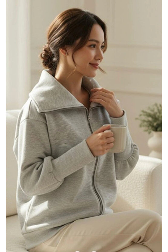 Kadın Uzun Kollu Fermuar Detay Sweat Shirt