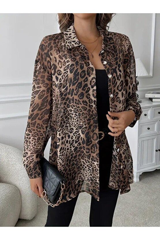 Kadın Uzun Kollu Yakalı önden Düğmeli şifon Gömlek