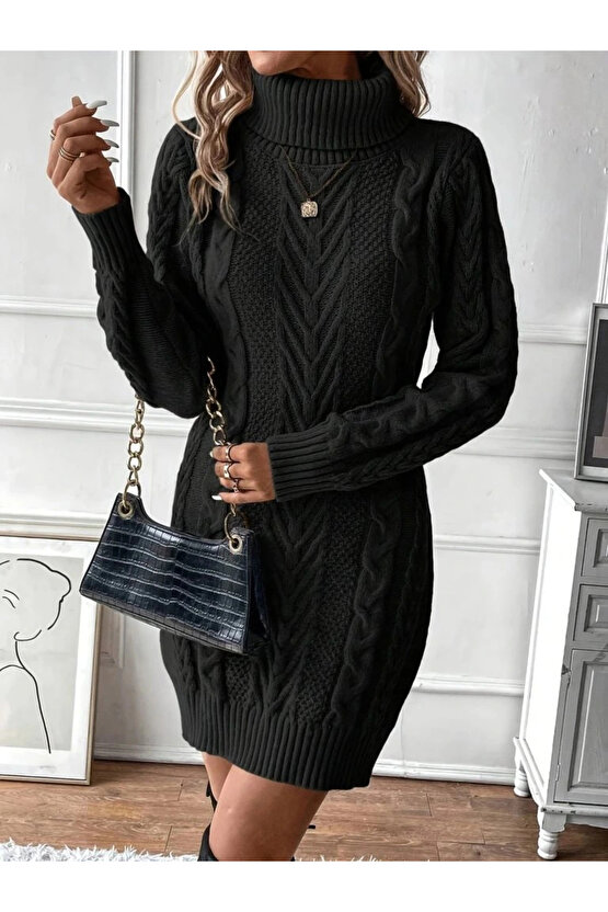 Kadın Balıkçı Yaka Mini Triko Elbise