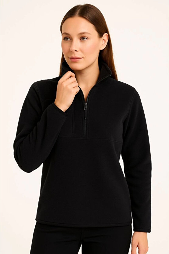 MDB Polar Kazak – Dik Yaka, Yarım Fermuarlı, Fermuarlı Göğüs Cepli, iyah Biyeli, Kışlık Rahat Regula