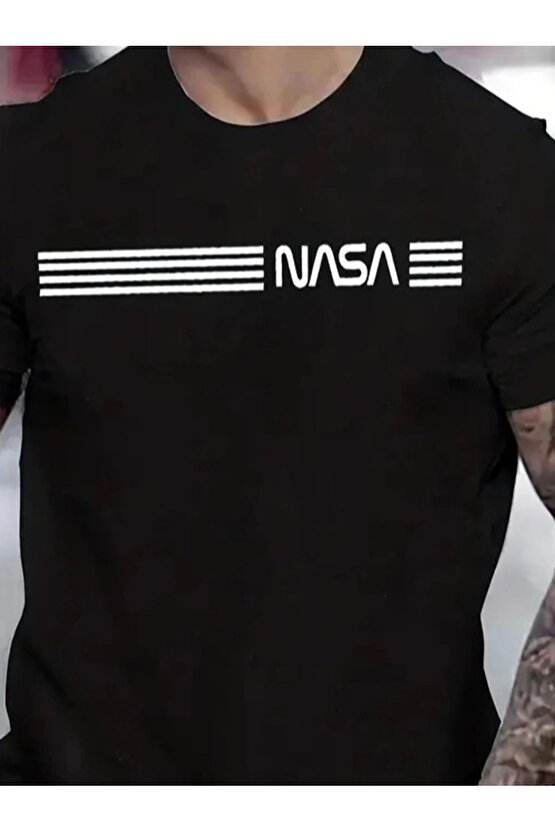 Erkek Kısa Kollu Nasa Baskı Basic Erkek T-shirt