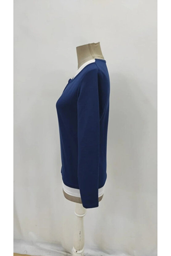 Kadın Uzun Kollu V Yakalı çift Renkli Viskon Iki Iplik Bluz