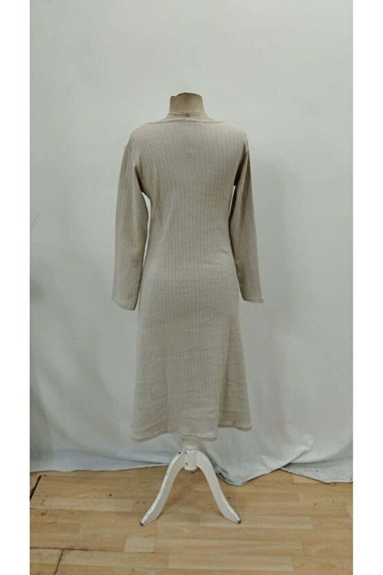 Kadın Uzun Kollu Kare Yaka Midi Kaşkorse Elbise