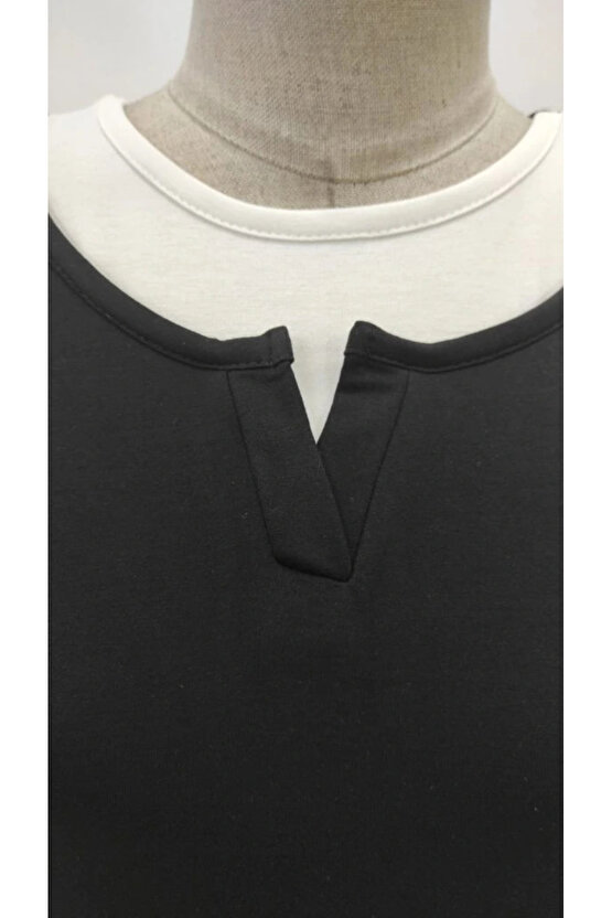 Kadın Uzun Kollu V Yakalı çift Renkli Viskon Iki Iplik Bluz