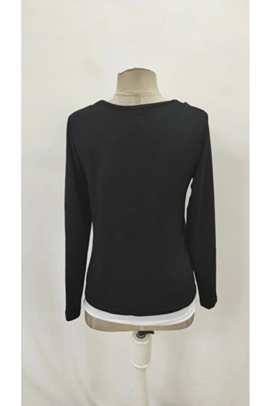 Kadın Uzun Kollu V Yakalı çift Renkli Viskon Iki Iplik Bluz