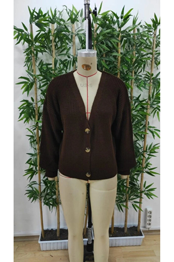 Kadın Uzun Kollu Düğme Detay Triko Hırka