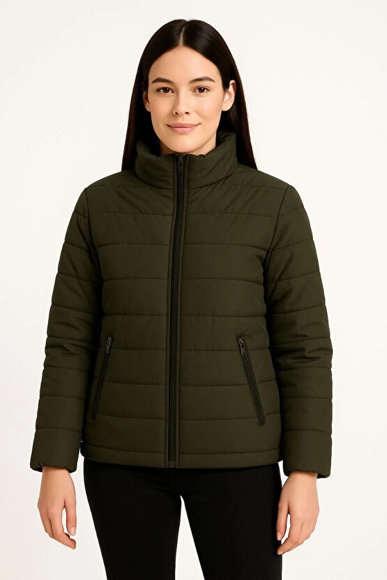 Kadın Bomber Mont Ceket – Su İtici Kumaş, Kapitone Astarlı, Fermuarlı, Kışlık - Haki