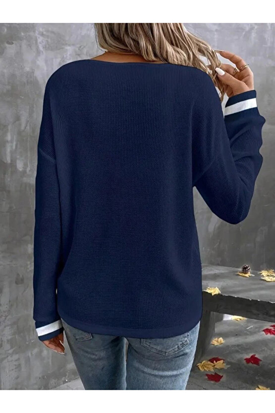 Kadın Uzun Kollu V Yakalı Waffle Bluz