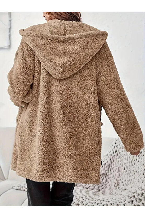 Kadın Uzun Kollu Kapşonlu önden Fermuarlı Cepli Welsoft Ceket