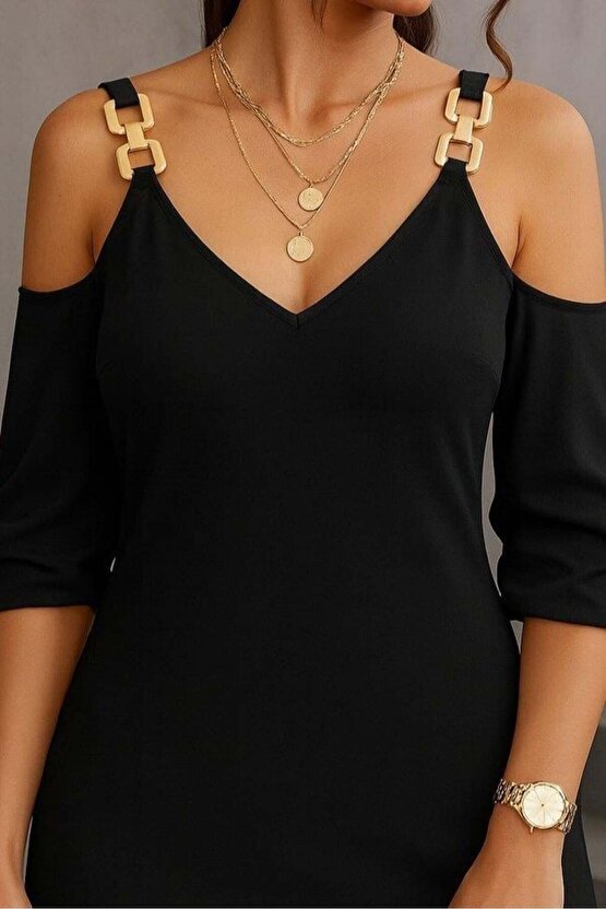 Kadın Uzun Kollu Askı Detay Iki Iplik Mini Boy Elbise