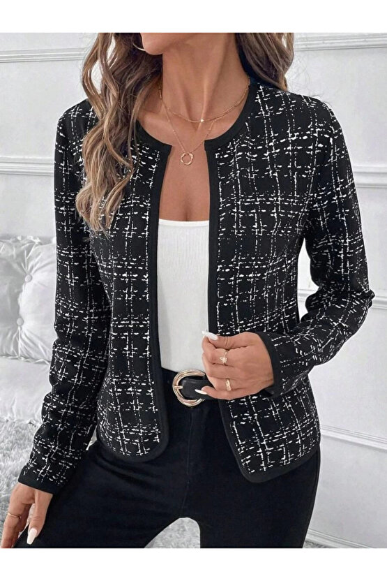 Kadın Uzun Kollu önü Açık şanel Kısa Ceket