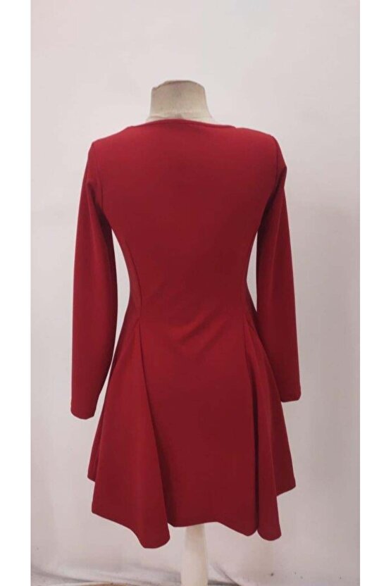 Kadın Uzun Kollu Kare Yakalı Mini Ithal Krep Elbise