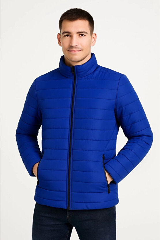 Erkek Bomber Mont Ceket – Su İtici Kumaş, Kapitone Astarlı, Fermuarlı, Kışlık - Saks Mavisi