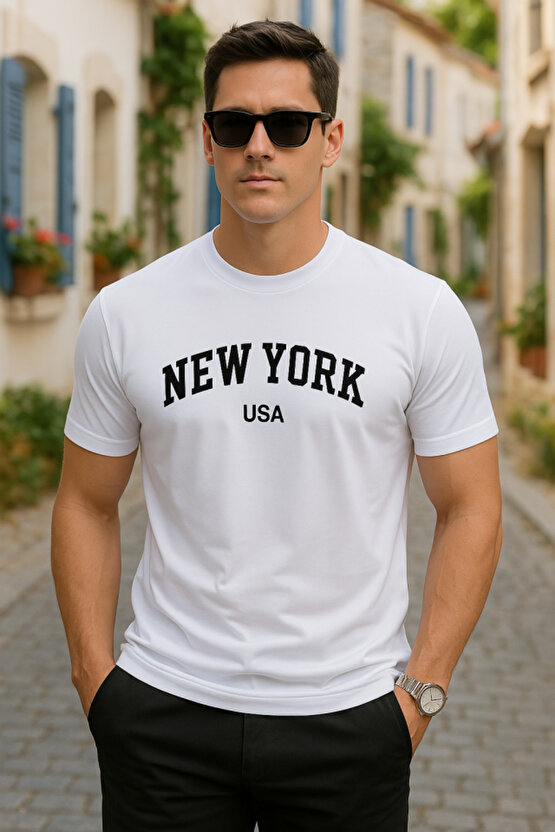 Erkek New York Baskılı Süprem T-shirt