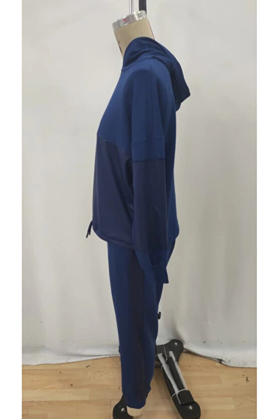 Kadın Uzun Kollu Kapşonlu Viskon Iki Iplik Bluz Ve Pantolon Ikili Takım