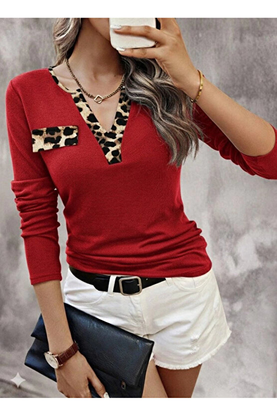 Kadın Uzun Kollu V Yakalı Kaşkorse Bluz