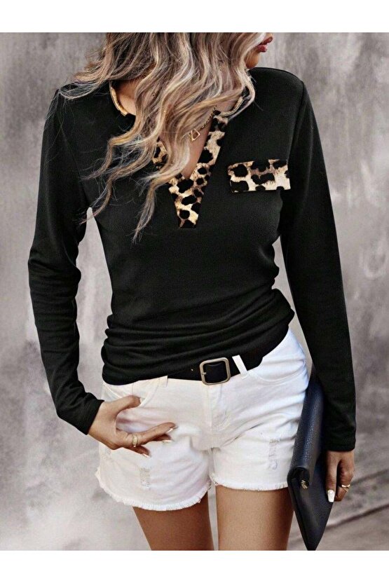 Kadın Uzun Kollu V Yakalı Kaşkorse Bluz