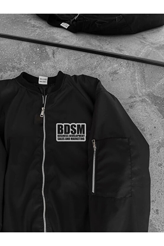 MDB İçi Kapitone Astarlı Tam Kalıp Baskılı Bomber Ceket iyah