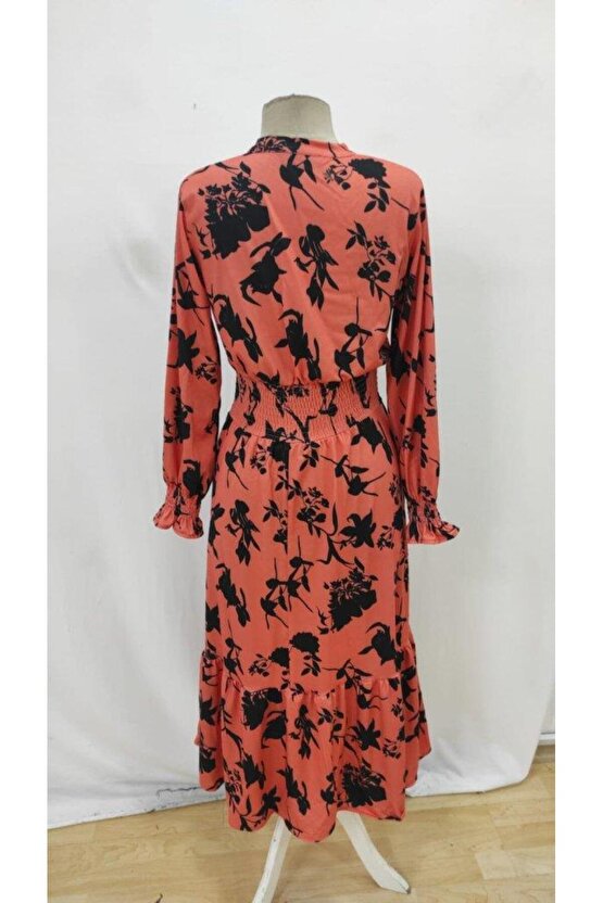 Kadın Uzun Kollu Kruvaze Yakalı çiçek Desenli Maksi Süprem Elbise