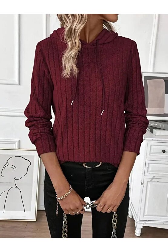 VİBE UNİCO Kadın Uzun Kollu Kapşonlu Bağcıklı şardonlu Kaşkorse Bluz