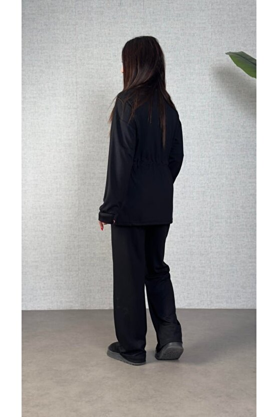 Kadın Uzun Kollu Yaka Ve Büzgü Detay Tunik Ve Pantolon Ikili Takım