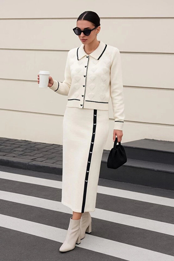 Kadın şerit Detay Ceket Ve Etek ıkılı Takım