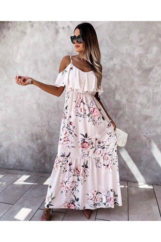 Kadın Gül Desenli Mikro Kumaş Elbise