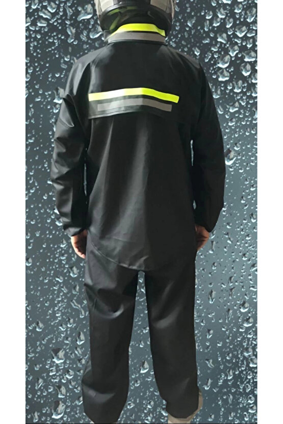 Premium Motorcu Kurye Yağmurluk Takım Su Geçirmez PVC Kumaş Reflektörlü TÜBİTAK Onaylı - Siyah