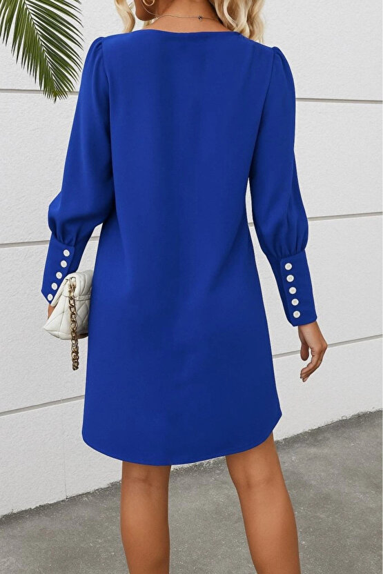 Kadın Uzun Kollu V Yakalı Kısa Ithal Krep Elbise