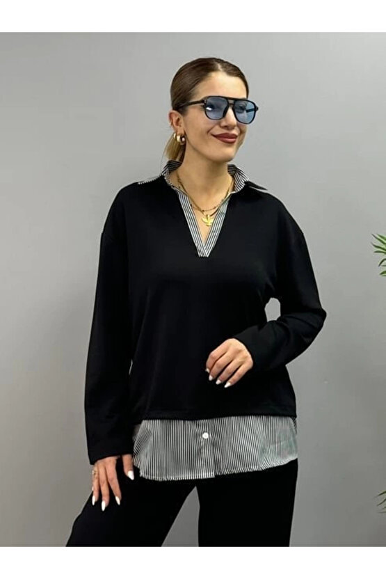 Polo Yaka Gömlekli Salaş Balon Pantolunlu ıkılı Takım