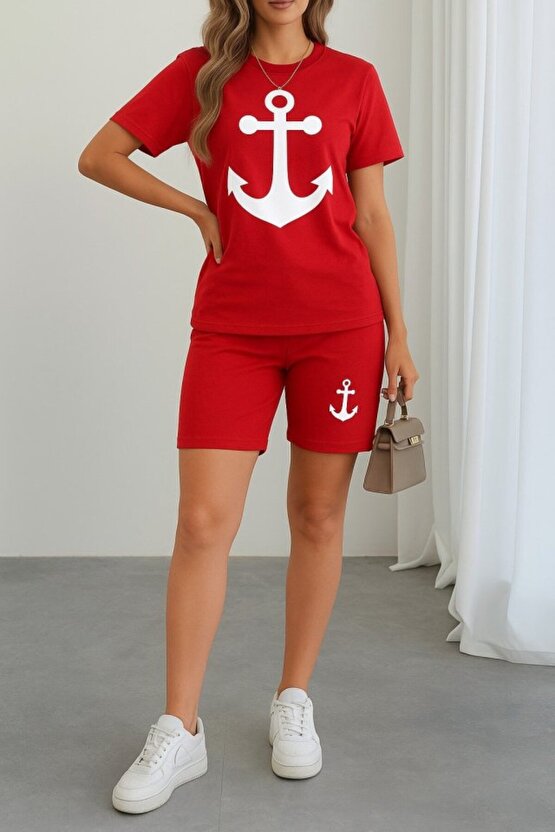 eyesof Kadın Kısa Kollu çapa Baskılı Viskon Ikili Takım