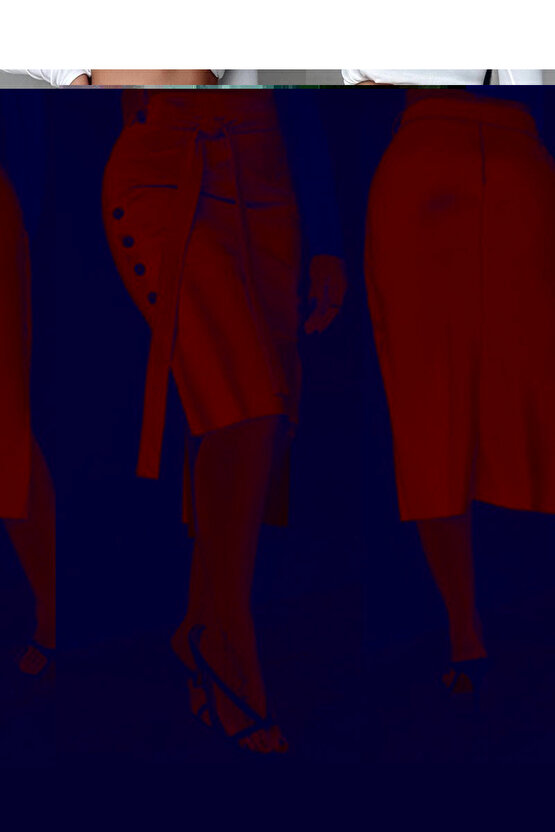 Kadın Yüksek Bel Kuşaklı Yanlardan Düğmeli Mini Deri Etek