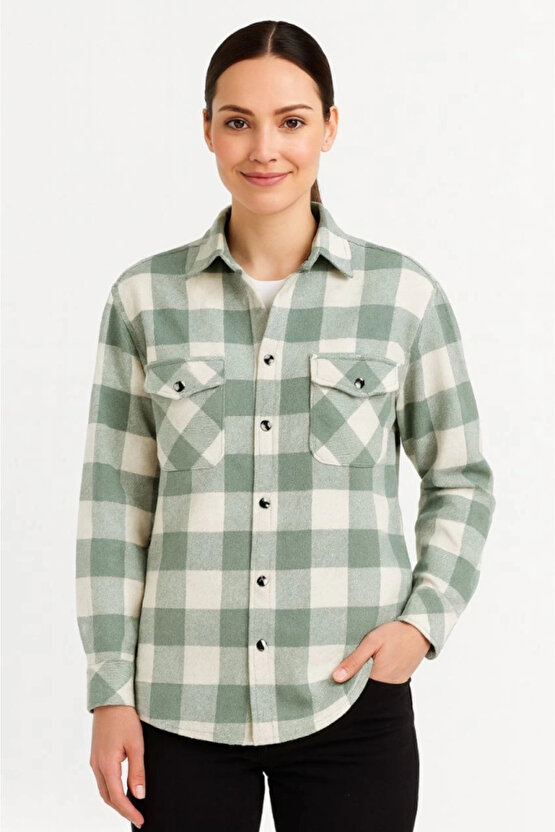 Uzun Kollu Oduncu Gömlek - Su Yeşili