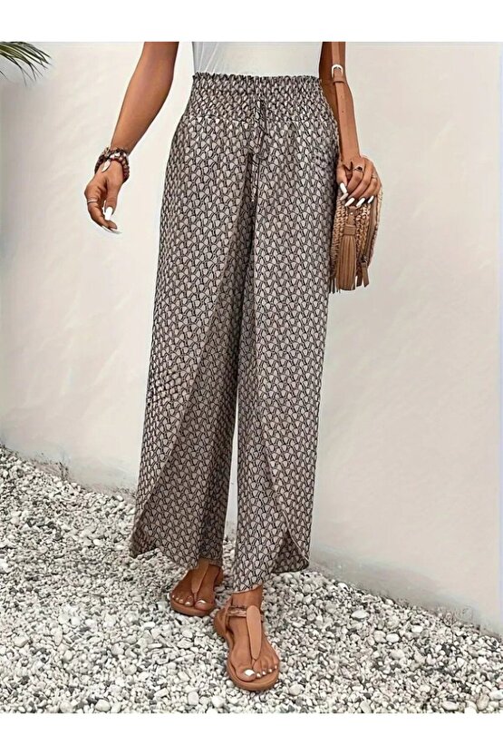 eyesof Kadın Yüksek Bel Lastikli önden Iki Parçalı Desenli Bürümcük Pantolon