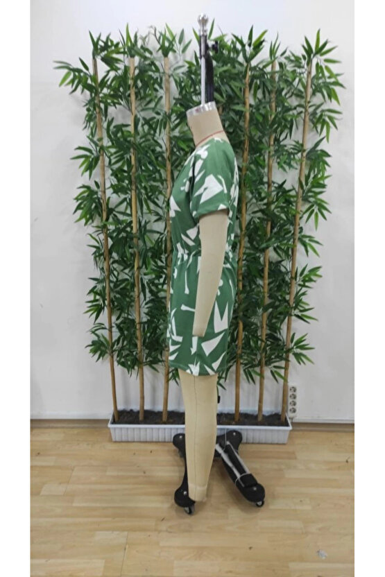 Kadın Tek Omuzdan Açık Beli Lastikli Desenli Süprem Tulum