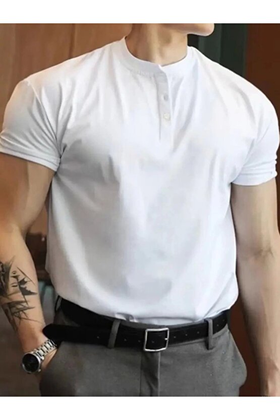 Erkek Kısa Kollu Hakim Yaka önü Düğmeli Viskon Bluz