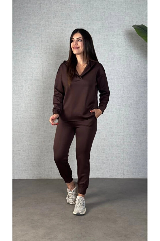 Kadın Uzun Kollu Kapüşonlu Ikili Takım