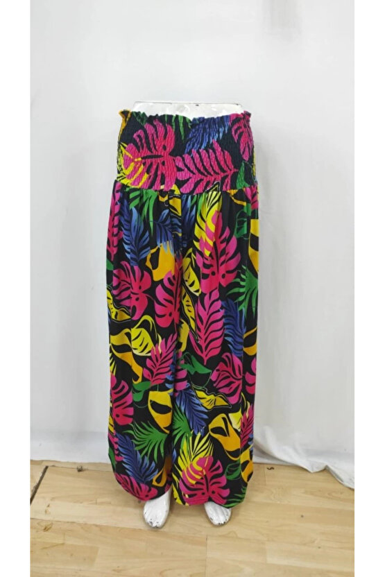 Kadın Yüksek Bel Lastikli Desenli Süprem Pantolon