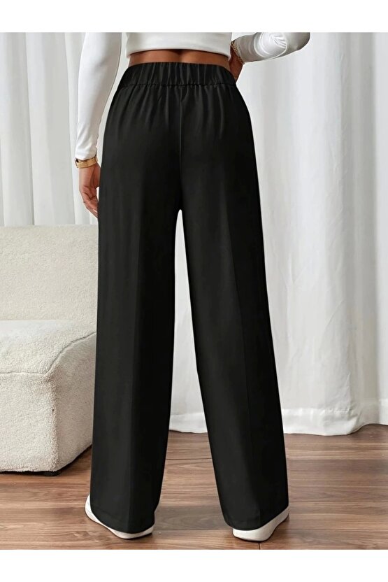 Kadın Beli Lastikli Düğmeli Ithal Krep Pantolon