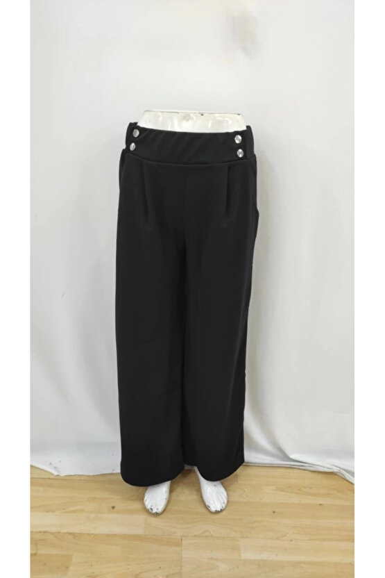 Kadın Beli Lastikli Düğmeli Ithal Krep Pantolon