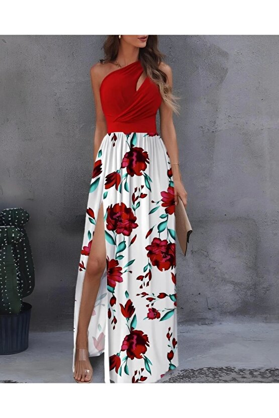 Kadın Tek Omuzdan Askılı Damla Detaylı üst Dalgıç Alt Süprem Maxi Elbise