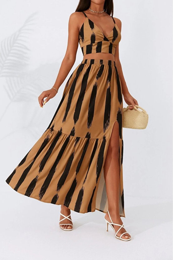 Kadın Kolsuz Askılı Crop Ikili Süprem Takım