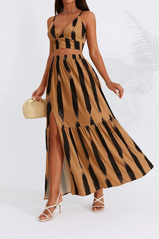 Kadın Kolsuz Askılı Crop Ikili Süprem Takım