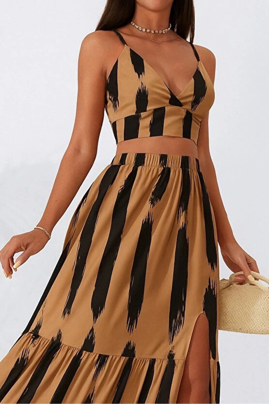 Kadın Kolsuz Askılı Crop Ikili Süprem Takım