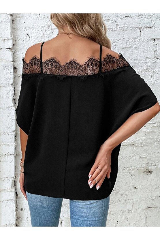 eyesof Kadın Askılı Dantel Janjan Krep Bluz