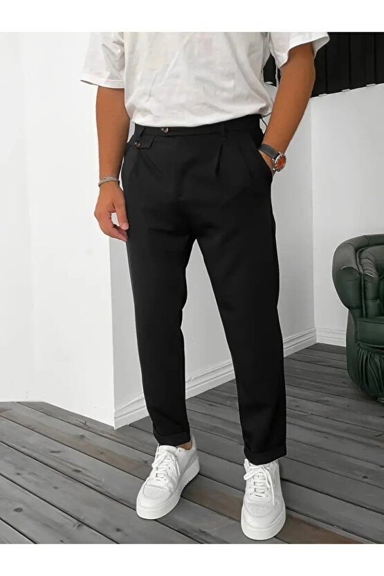 Erkek Belden Düğmeli Cepli Dokuma Pantolon