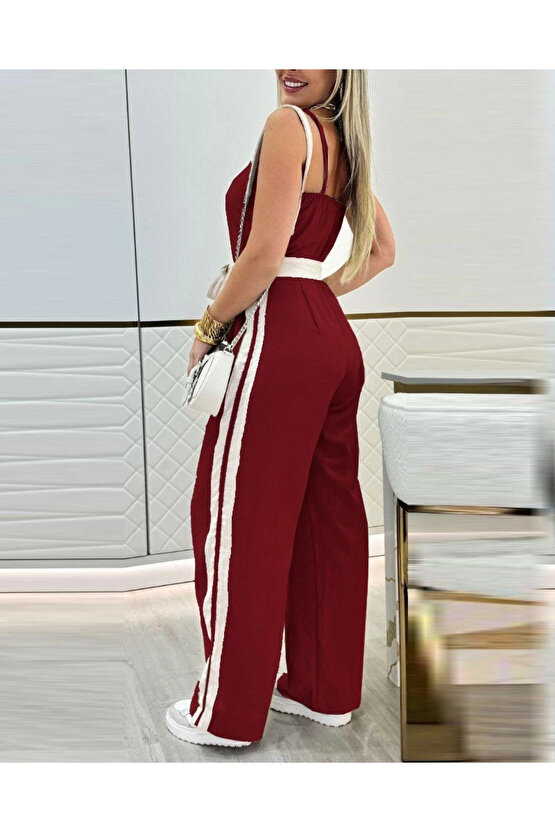 MDB Kadın Ip Askılı Straplez Belden Kuşaklı Viskon Iki Iplik Tulum