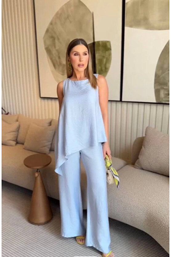 Asimetrik Bluz Pantolon İkili Takım